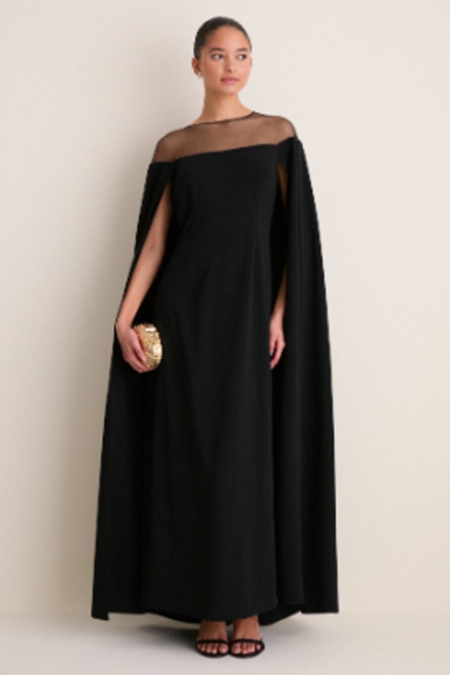 Tuckernuck Black Estelle Cape Maxi Dress Size 10 Formal Wedding Guest Cocktail